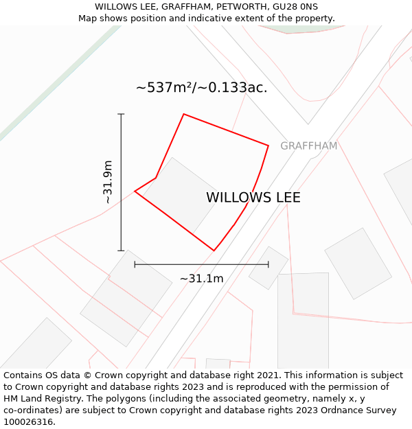 WILLOWS LEE, GRAFFHAM, PETWORTH, GU28 0NS: Plot and title map