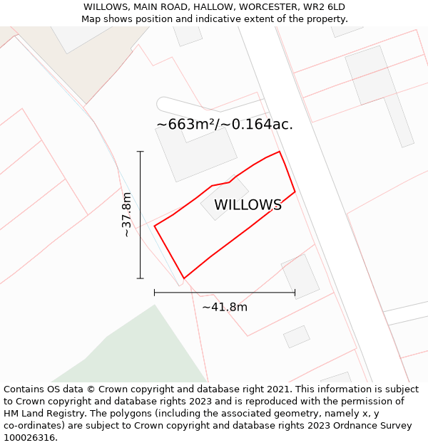 WILLOWS, MAIN ROAD, HALLOW, WORCESTER, WR2 6LD: Plot and title map