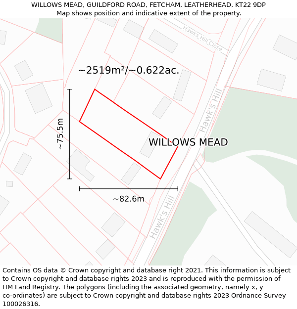 WILLOWS MEAD, GUILDFORD ROAD, FETCHAM, LEATHERHEAD, KT22 9DP: Plot and title map