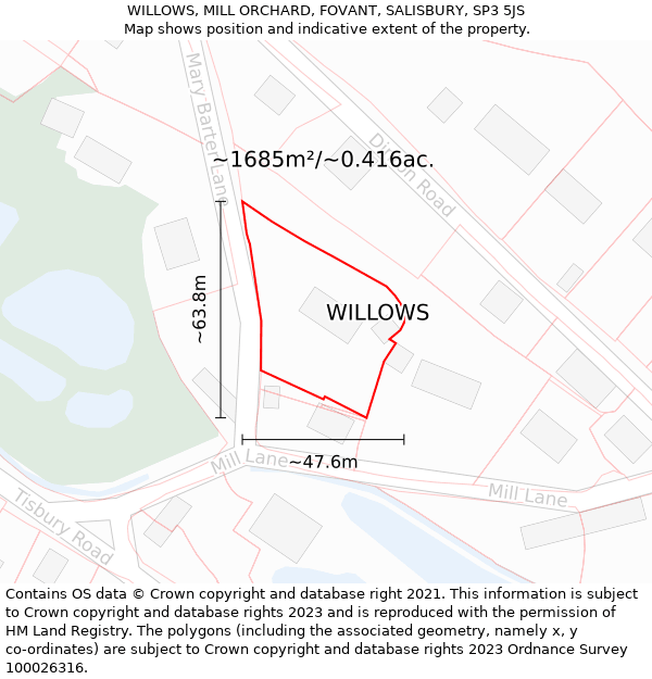 WILLOWS, MILL ORCHARD, FOVANT, SALISBURY, SP3 5JS: Plot and title map