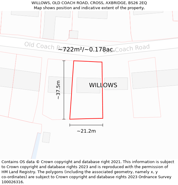 WILLOWS, OLD COACH ROAD, CROSS, AXBRIDGE, BS26 2EQ: Plot and title map