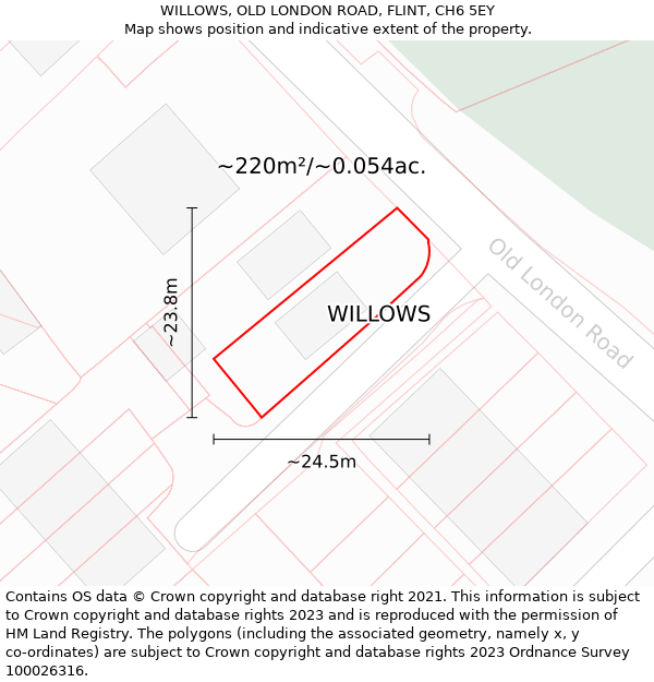 WILLOWS, OLD LONDON ROAD, FLINT, CH6 5EY: Plot and title map