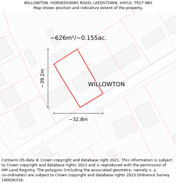 WILLOWTON, HORSEDOWNS ROAD, LEEDSTOWN, HAYLE, TR27 6BS: Plot and title map