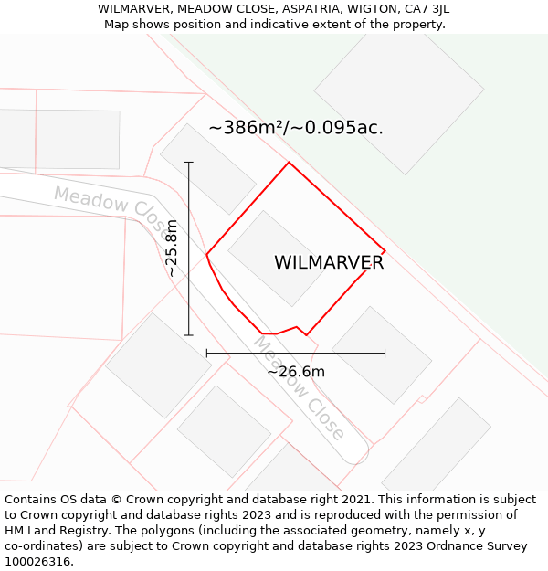 WILMARVER, MEADOW CLOSE, ASPATRIA, WIGTON, CA7 3JL: Plot and title map