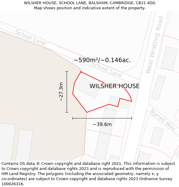 WILSHER HOUSE, SCHOOL LANE, BALSHAM, CAMBRIDGE, CB21 4DG: Plot and title map
