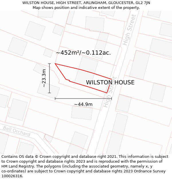 WILSTON HOUSE, HIGH STREET, ARLINGHAM, GLOUCESTER, GL2 7JN: Plot and title map