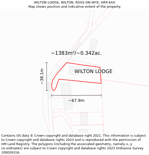 WILTON LODGE, WILTON, ROSS-ON-WYE, HR9 6AG: Plot and title map