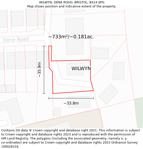 WILWYN, DENE ROAD, BRISTOL, BS14 0PG: Plot and title map