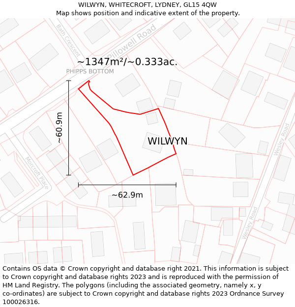 WILWYN, WHITECROFT, LYDNEY, GL15 4QW: Plot and title map