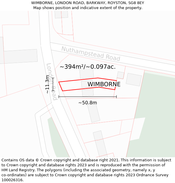 WIMBORNE, LONDON ROAD, BARKWAY, ROYSTON, SG8 8EY: Plot and title map
