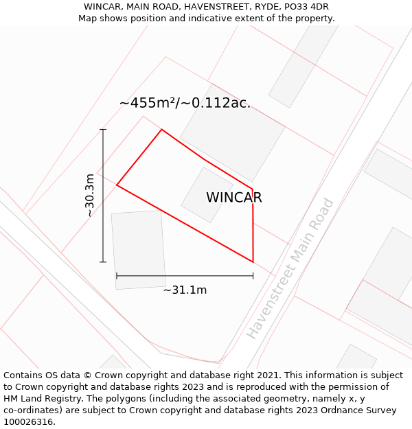 WINCAR, MAIN ROAD, HAVENSTREET, RYDE, PO33 4DR: Plot and title map