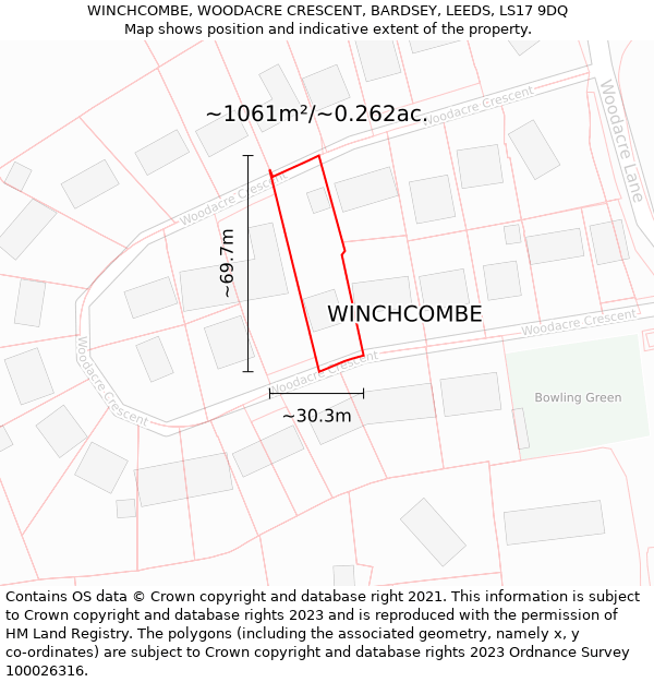 WINCHCOMBE, WOODACRE CRESCENT, BARDSEY, LEEDS, LS17 9DQ: Plot and title map