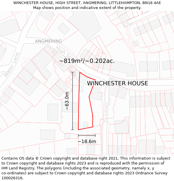 WINCHESTER HOUSE, HIGH STREET, ANGMERING, LITTLEHAMPTON, BN16 4AE: Plot and title map