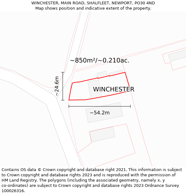 WINCHESTER, MAIN ROAD, SHALFLEET, NEWPORT, PO30 4ND: Plot and title map