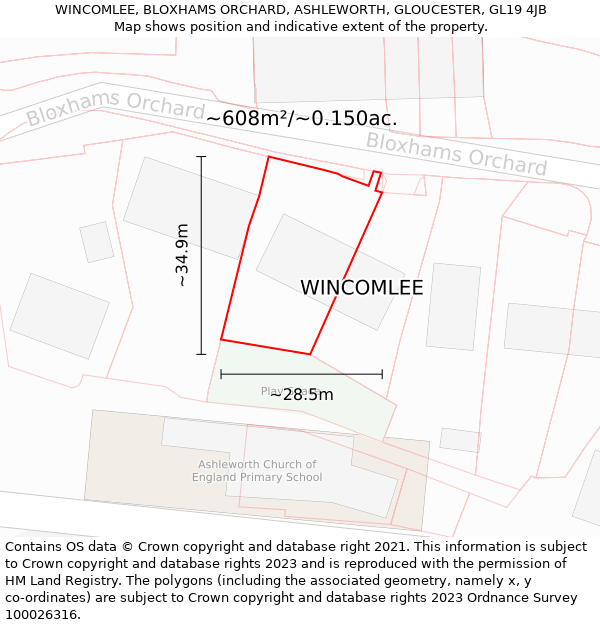 WINCOMLEE, BLOXHAMS ORCHARD, ASHLEWORTH, GLOUCESTER, GL19 4JB: Plot and title map