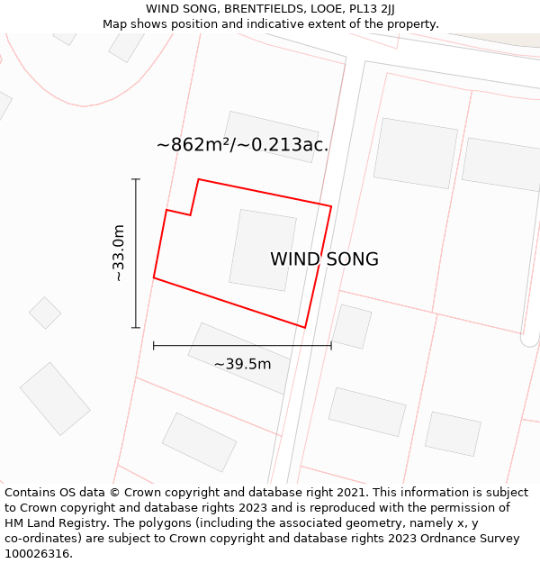 WIND SONG, BRENTFIELDS, LOOE, PL13 2JJ: Plot and title map