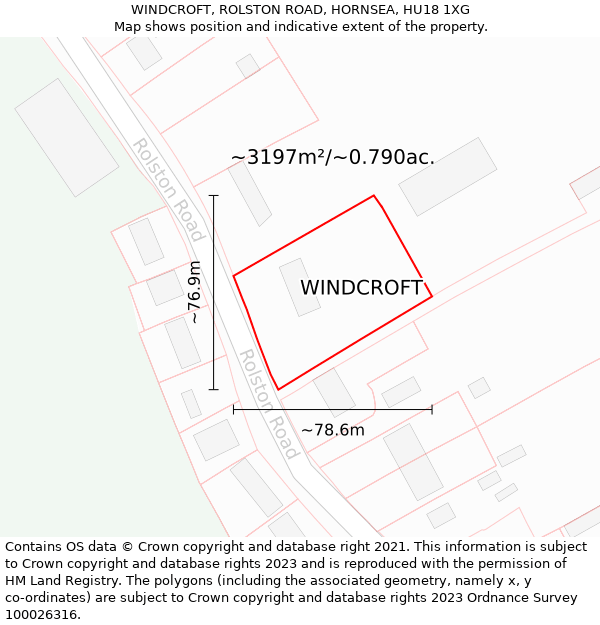 WINDCROFT, ROLSTON ROAD, HORNSEA, HU18 1XG: Plot and title map