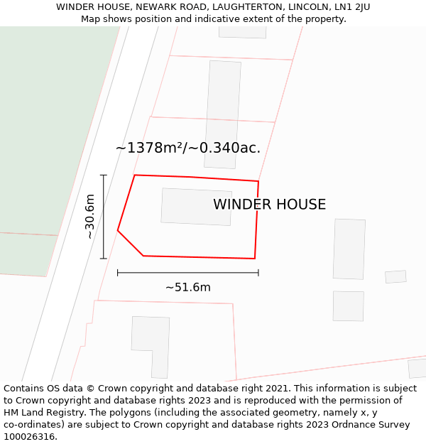 WINDER HOUSE, NEWARK ROAD, LAUGHTERTON, LINCOLN, LN1 2JU: Plot and title map