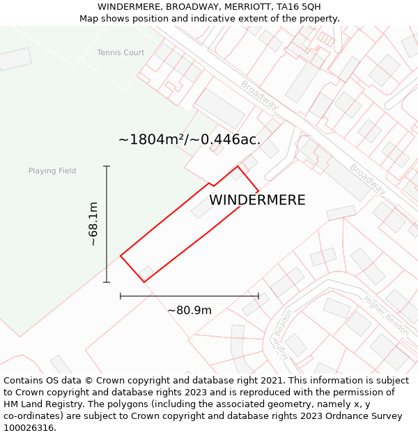 WINDERMERE, BROADWAY, MERRIOTT, TA16 5QH: Plot and title map