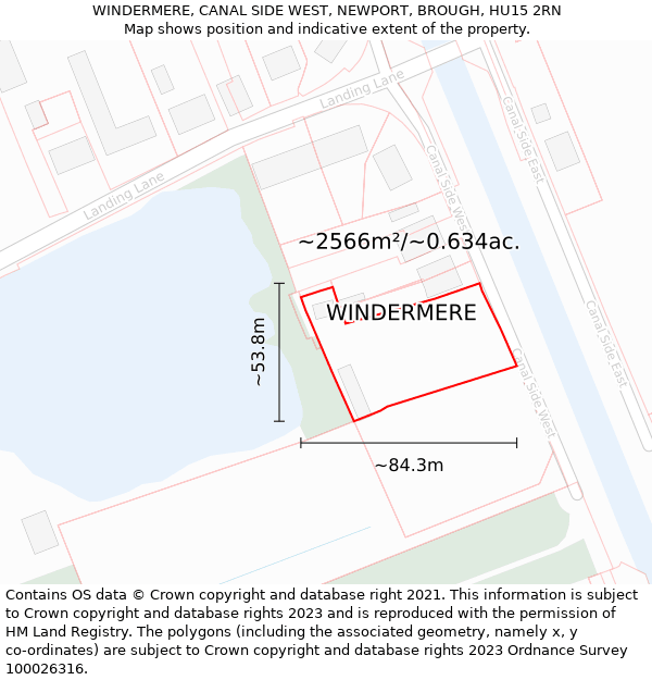 WINDERMERE, CANAL SIDE WEST, NEWPORT, BROUGH, HU15 2RN: Plot and title map