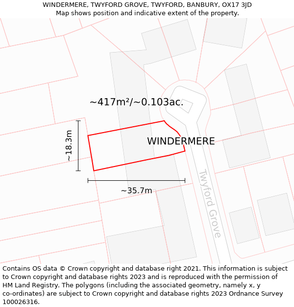 WINDERMERE, TWYFORD GROVE, TWYFORD, BANBURY, OX17 3JD: Plot and title map