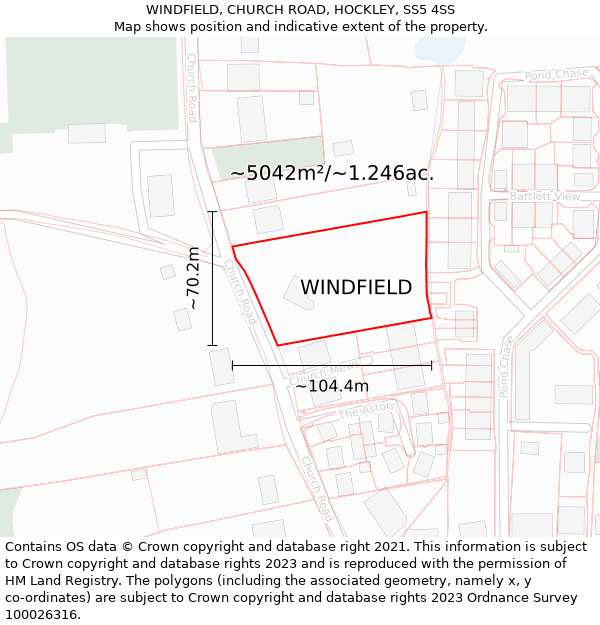 WINDFIELD, CHURCH ROAD, HOCKLEY, SS5 4SS: Plot and title map