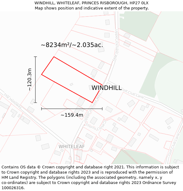 WINDHILL, WHITELEAF, PRINCES RISBOROUGH, HP27 0LX: Plot and title map