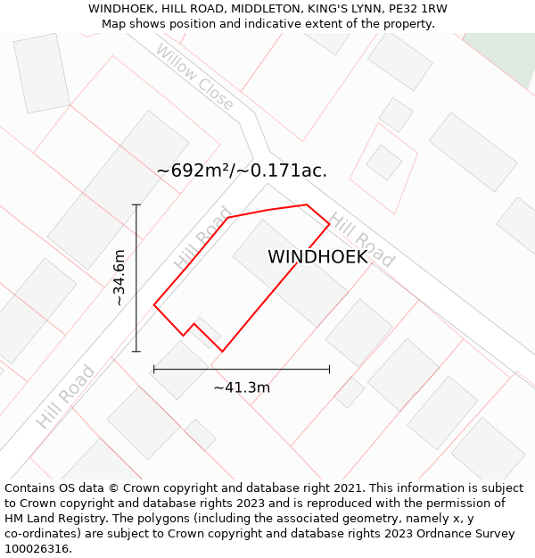 WINDHOEK, HILL ROAD, MIDDLETON, KING'S LYNN, PE32 1RW: Plot and title map