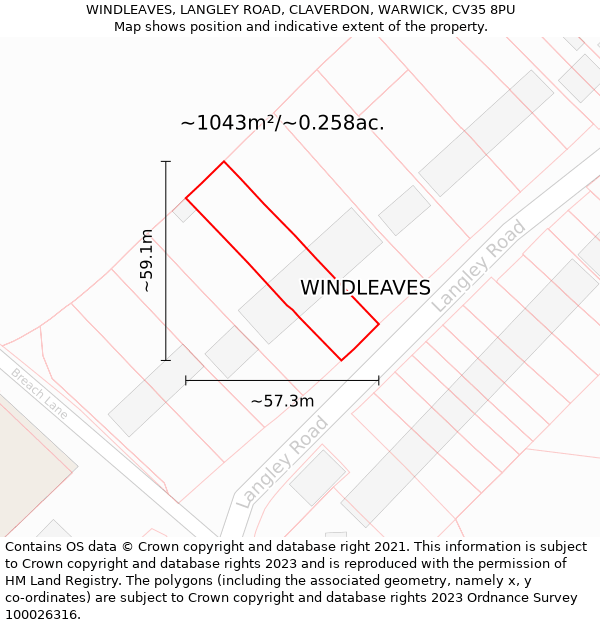 WINDLEAVES, LANGLEY ROAD, CLAVERDON, WARWICK, CV35 8PU: Plot and title map