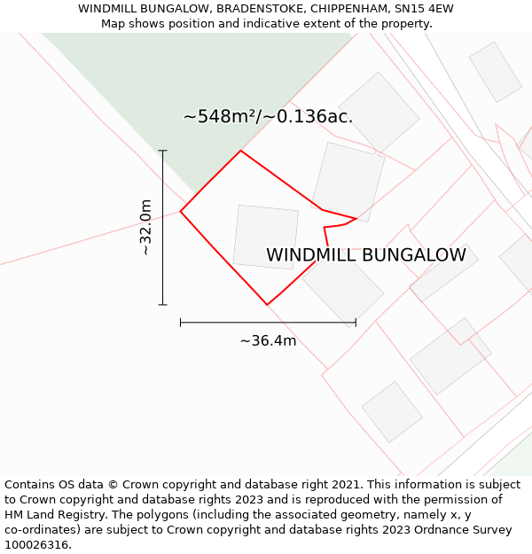 WINDMILL BUNGALOW, BRADENSTOKE, CHIPPENHAM, SN15 4EW: Plot and title map