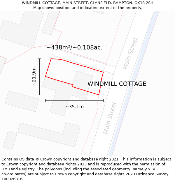 WINDMILL COTTAGE, MAIN STREET, CLANFIELD, BAMPTON, OX18 2SH: Plot and title map