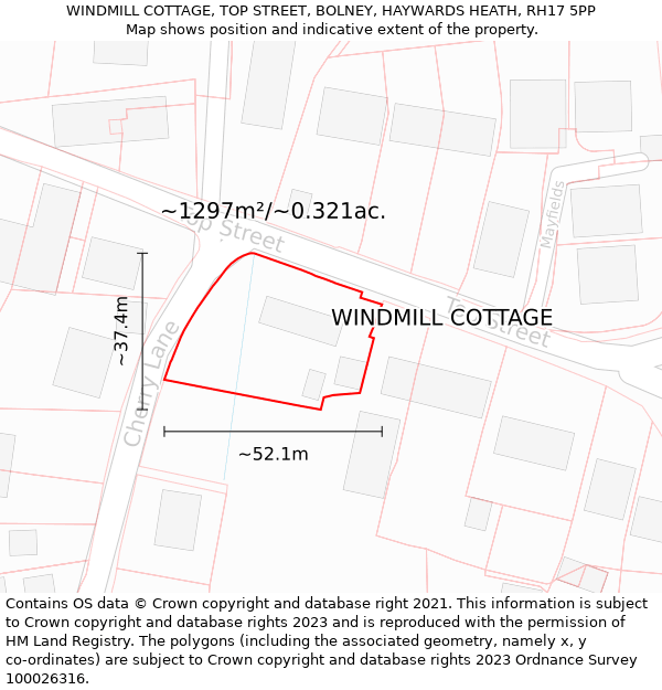 WINDMILL COTTAGE, TOP STREET, BOLNEY, HAYWARDS HEATH, RH17 5PP: Plot and title map