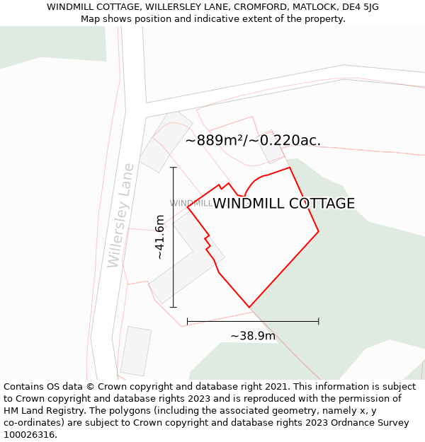 WINDMILL COTTAGE, WILLERSLEY LANE, CROMFORD, MATLOCK, DE4 5JG: Plot and title map