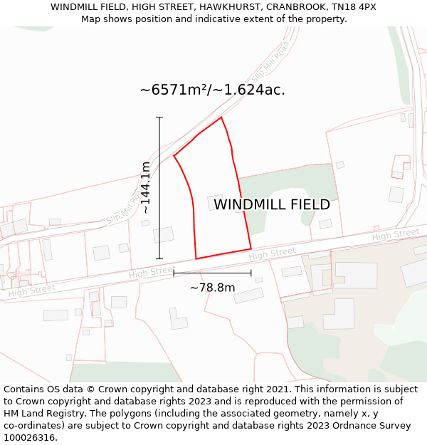 WINDMILL FIELD, HIGH STREET, HAWKHURST, CRANBROOK, TN18 4PX: Plot and title map