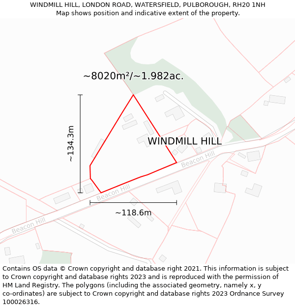 WINDMILL HILL, LONDON ROAD, WATERSFIELD, PULBOROUGH, RH20 1NH: Plot and title map