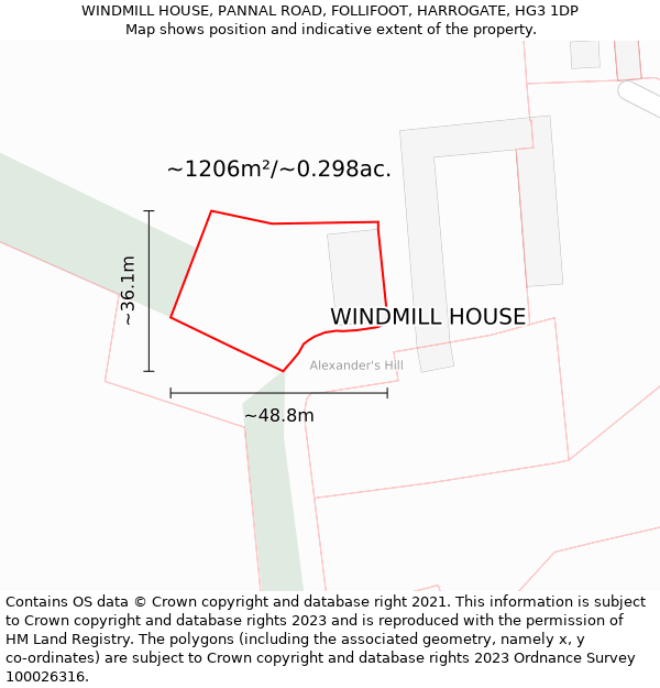 WINDMILL HOUSE, PANNAL ROAD, FOLLIFOOT, HARROGATE, HG3 1DP: Plot and title map