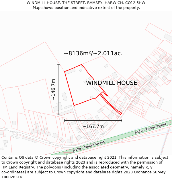WINDMILL HOUSE, THE STREET, RAMSEY, HARWICH, CO12 5HW: Plot and title map
