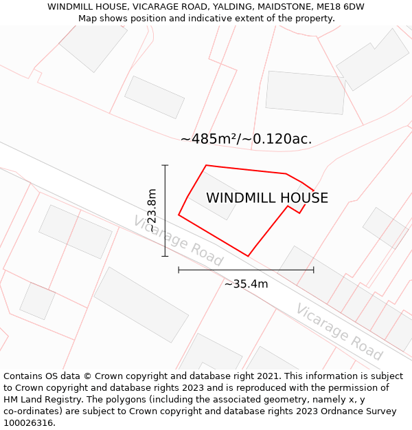 WINDMILL HOUSE, VICARAGE ROAD, YALDING, MAIDSTONE, ME18 6DW: Plot and title map