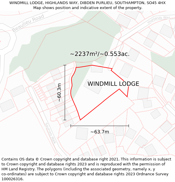 WINDMILL LODGE, HIGHLANDS WAY, DIBDEN PURLIEU, SOUTHAMPTON, SO45 4HX: Plot and title map