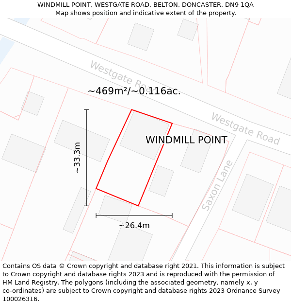 WINDMILL POINT, WESTGATE ROAD, BELTON, DONCASTER, DN9 1QA: Plot and title map
