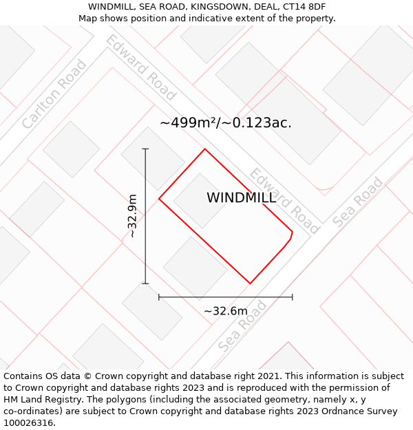 WINDMILL, SEA ROAD, KINGSDOWN, DEAL, CT14 8DF: Plot and title map