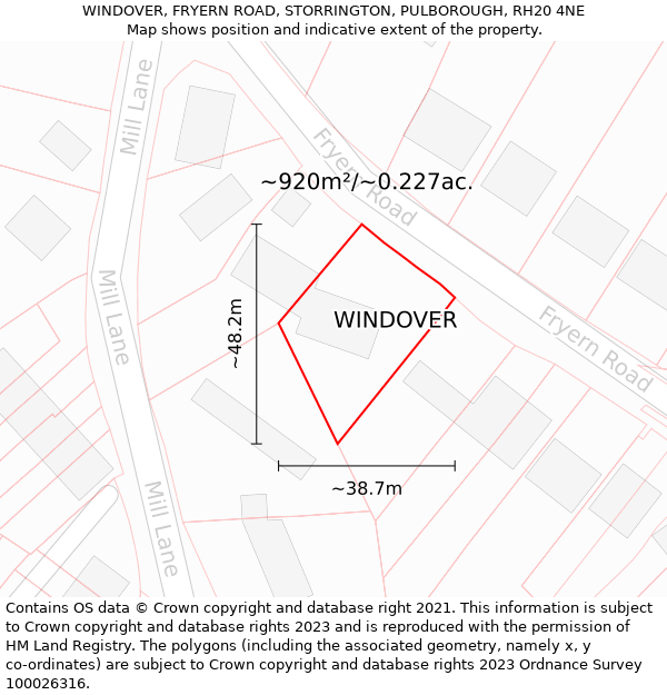 WINDOVER, FRYERN ROAD, STORRINGTON, PULBOROUGH, RH20 4NE: Plot and title map