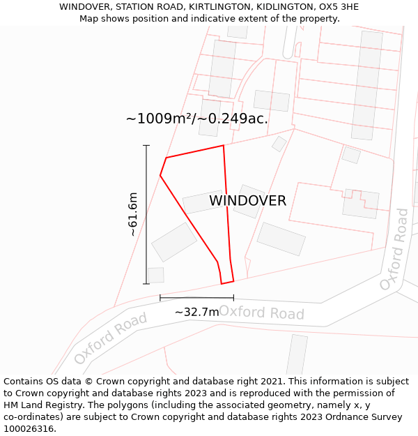 WINDOVER, STATION ROAD, KIRTLINGTON, KIDLINGTON, OX5 3HE: Plot and title map