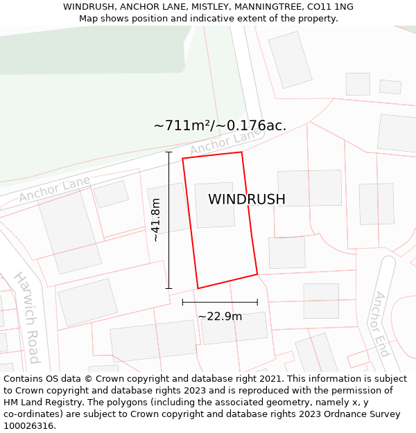 WINDRUSH, ANCHOR LANE, MISTLEY, MANNINGTREE, CO11 1NG: Plot and title map