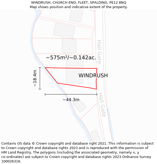 WINDRUSH, CHURCH END, FLEET, SPALDING, PE12 8NQ: Plot and title map