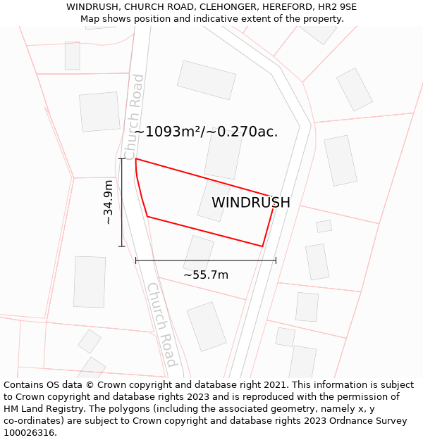 WINDRUSH, CHURCH ROAD, CLEHONGER, HEREFORD, HR2 9SE: Plot and title map