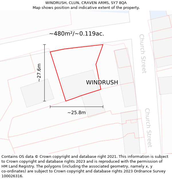 WINDRUSH, CLUN, CRAVEN ARMS, SY7 8QA: Plot and title map