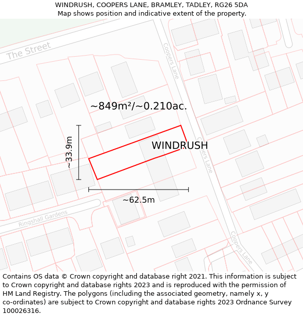 WINDRUSH, COOPERS LANE, BRAMLEY, TADLEY, RG26 5DA: Plot and title map