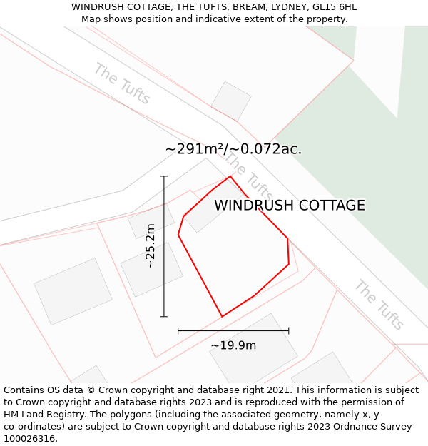WINDRUSH COTTAGE, THE TUFTS, BREAM, LYDNEY, GL15 6HL: Plot and title map