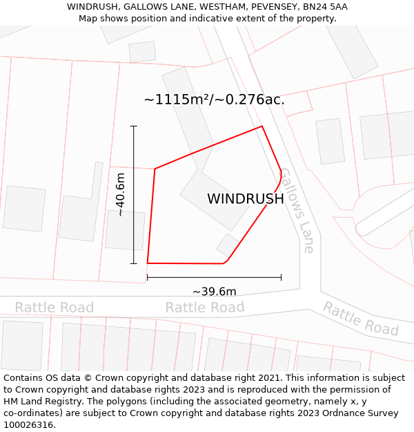 WINDRUSH, GALLOWS LANE, WESTHAM, PEVENSEY, BN24 5AA: Plot and title map